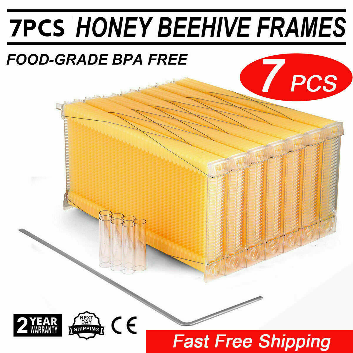 7Pcs Honey Hive Beehive Frames Beekeeping Wooden House Up Box Set US Stock 